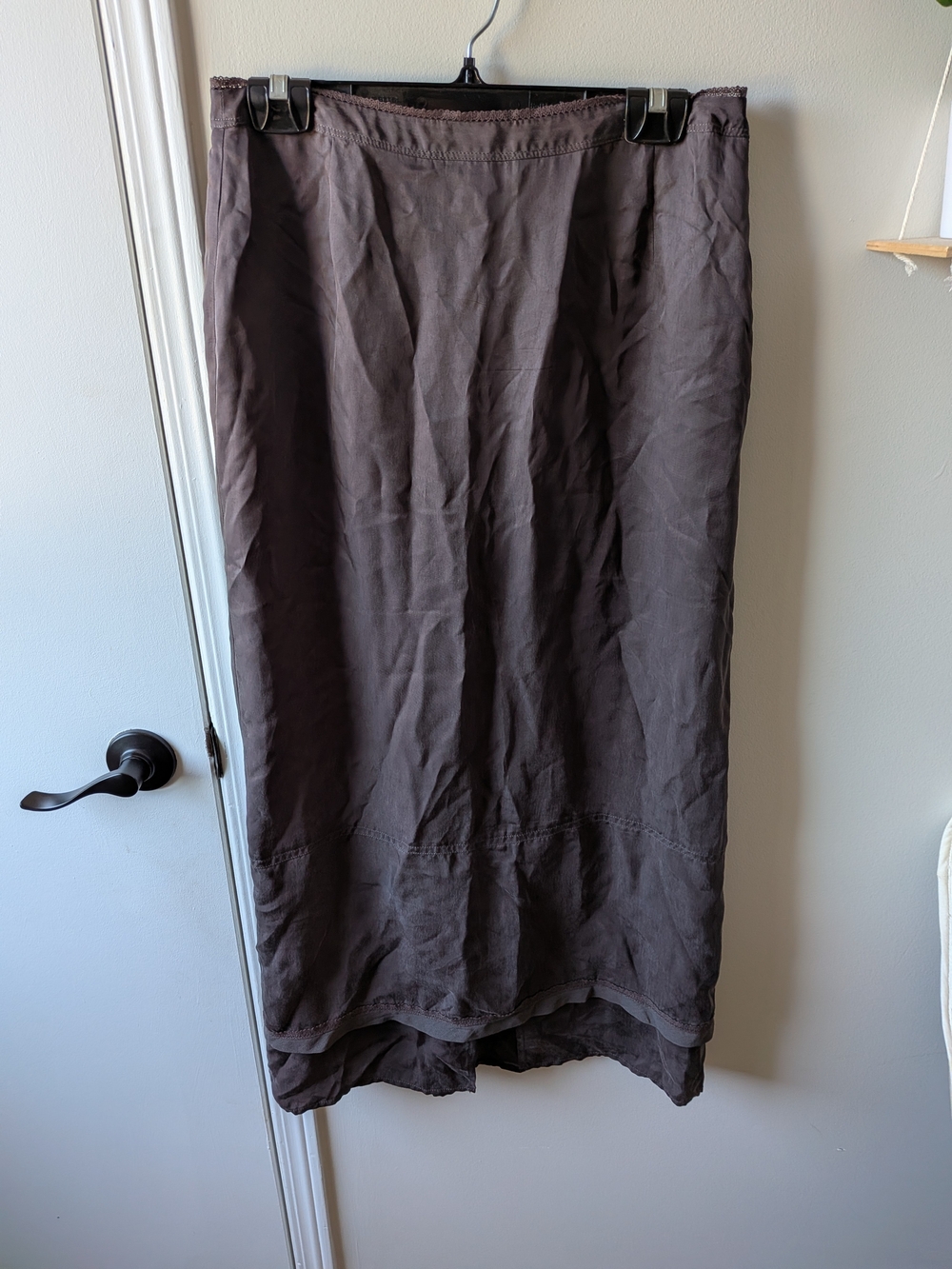 Vintage Designer Brown Maxi Skirt with Subtle Texture
